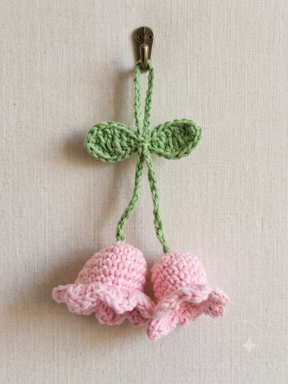 Cute Handmade Pink Crochet Lily of the Valley Bag Charm & Car Mirror Accessory